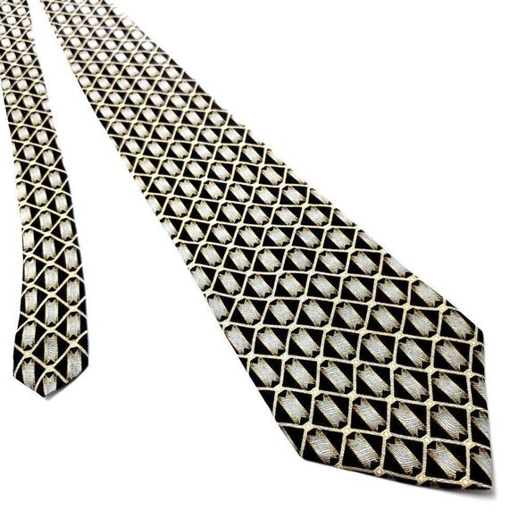 Zylos George Machado Beige Silk‎ Tie Woven Wide Geometric - Picture 1 of 6